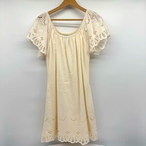 Astars Evereve‎ women’s mini eyelet lace dress off white size M Boho Cotton